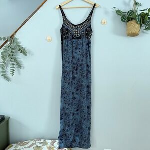 Angie Maxi Dress Boho Whimsigoth Babydoll Fairy Grunge Blue Floral Embellished